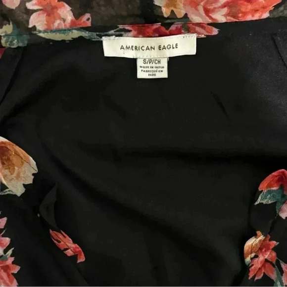 American Eagle Black Floral Chiffon Puff Sleeve Dress, Size S - Picture 3 of 3